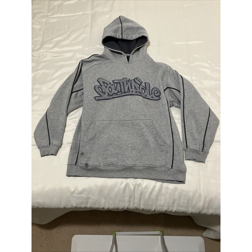 Y2K Southpole Hoodie 3D Appliqué Spell Out XL Skater Grunge Gray Emo 2000s
